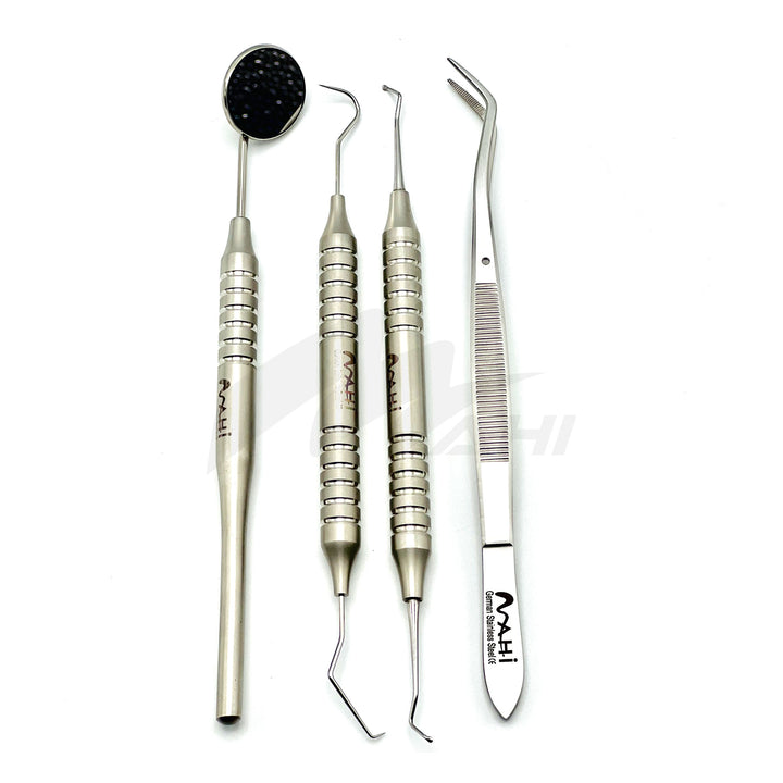 <b>MGD 471</b><br> Examination  Set Of 4Pcs (Mirror/Spoon Excavator/Explorer-Cotton Plier) Stainless Steel