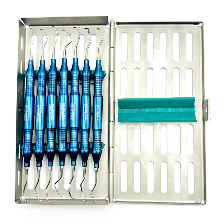 <b>MGD 488</b><br> Gracey Curette 7pcs Blue Thick Handle German Stainless Steel