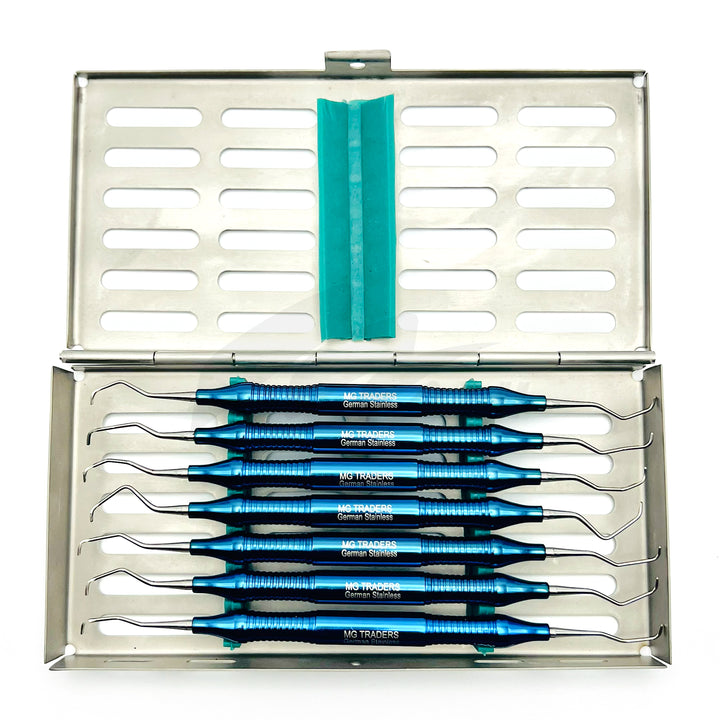 <b>MGD 488</b><br> Gracey Curette 7pcs Blue Thick Handle German Stainless Steel