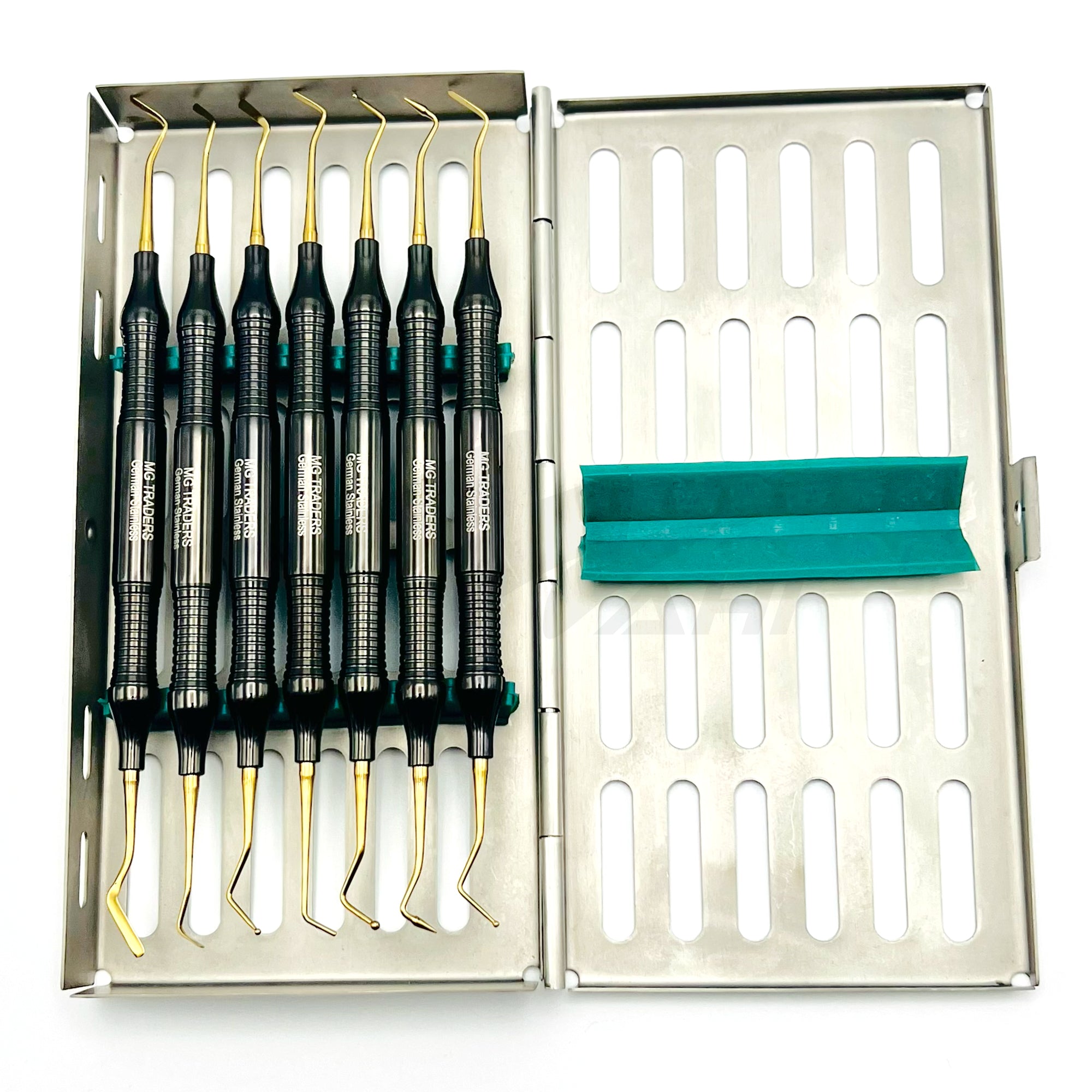<b>MGD 486</b><br> Composite Filling Spatulas Resin 7pcs Black& Gold Coated  German Stainless Steel